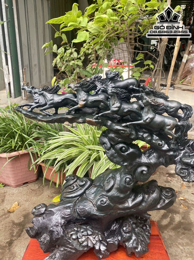 Tượng Ngựa ( Bát Mã) Gỗ Mun Sừng Cao 63 Ngang 50 Sâu 30 (cm) 2