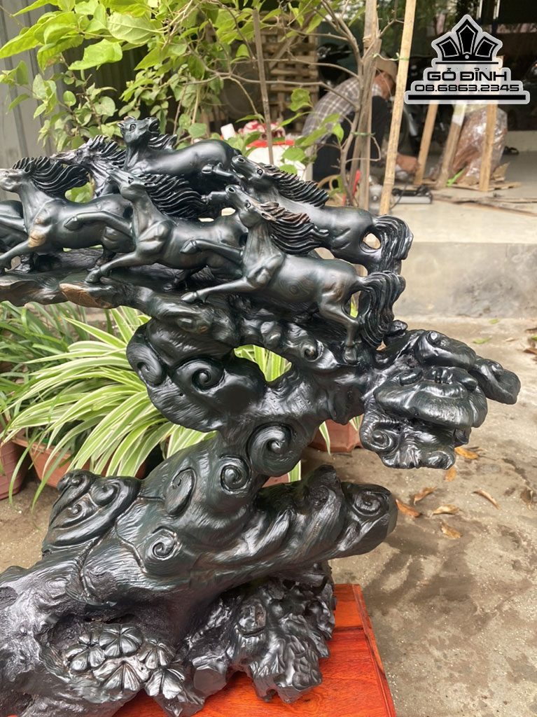 Tượng Ngựa ( Bát Mã) Gỗ Mun Sừng Cao 63 Ngang 50 Sâu 30 (cm) 4