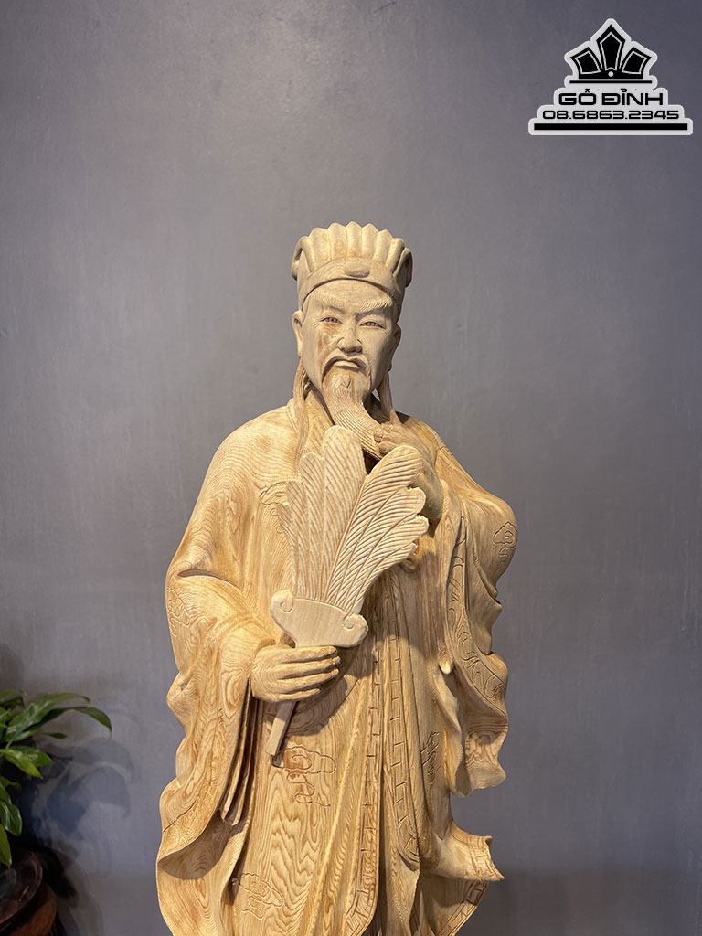 Tượng Khổng Minh Gia Cát Lượng Gỗ Ngọc Am Cao 80 Ngang 23 Sâu 16 (cm) 1