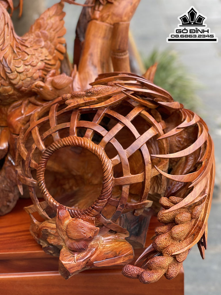 Tượng Gia Đình Gà Gỗ Hương Việt Liền Khối Cao 68 Ngang 98 Sâu 76 (cm) 1