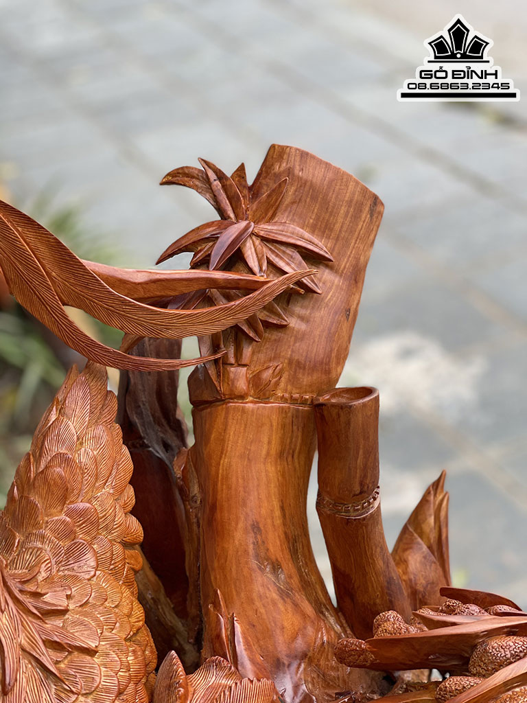 Tượng Gia Đình Gà Gỗ Hương Việt Liền Khối Cao 68 Ngang 98 Sâu 76 (cm) 3