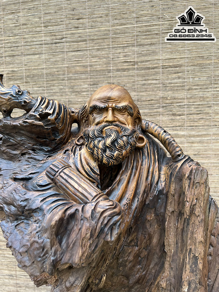 Tượng Đạt Ma Sư Tổ Gỗ  Bách Xanh Cao 58 Ngang 35 Sâu 28 (cm) 3