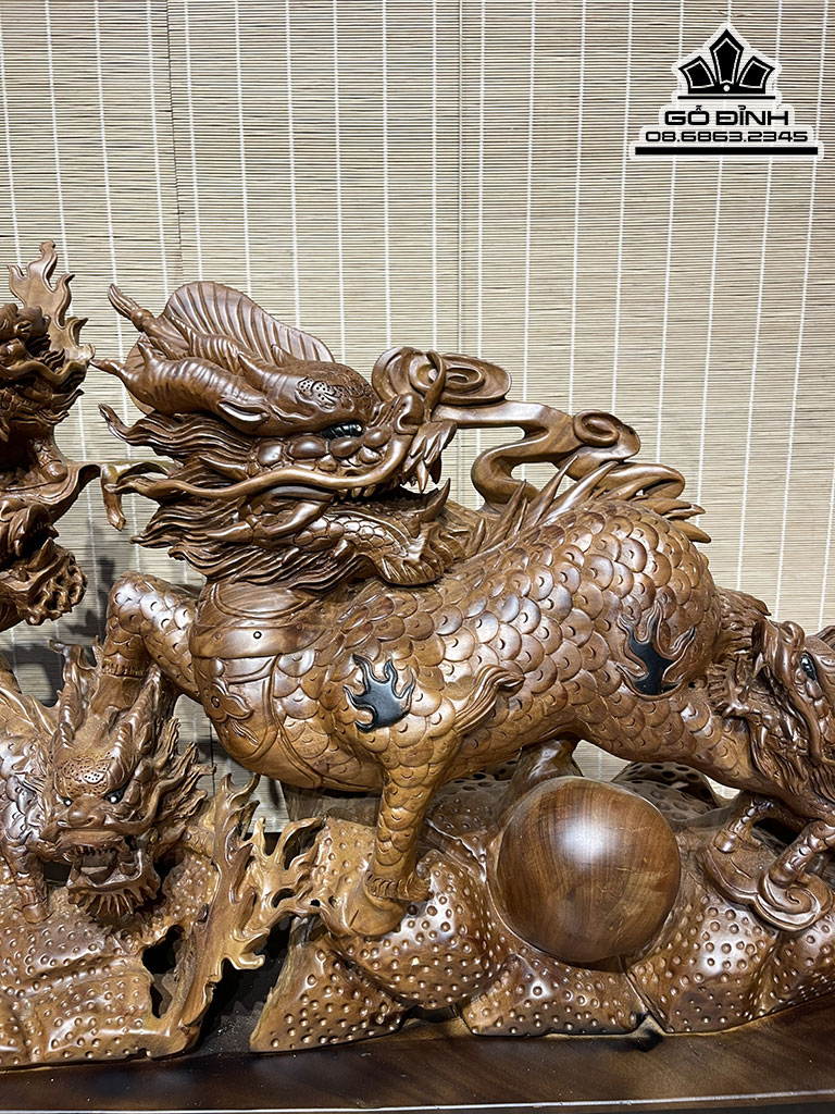 Tượng Kỳ Lân (Ngũ Lân) Gỗ Xá Xị (Gù Hương) Cao 50 Ngang 90 Sâu 26 (cm) 0