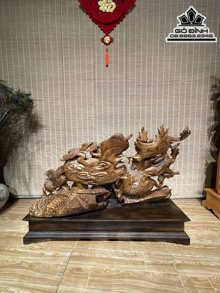 Tượng Kỳ Lân (Ngũ Lân) Gỗ Xá Xị (Gù Hương) Cao 50 Ngang 90 Sâu 26 (cm) 3