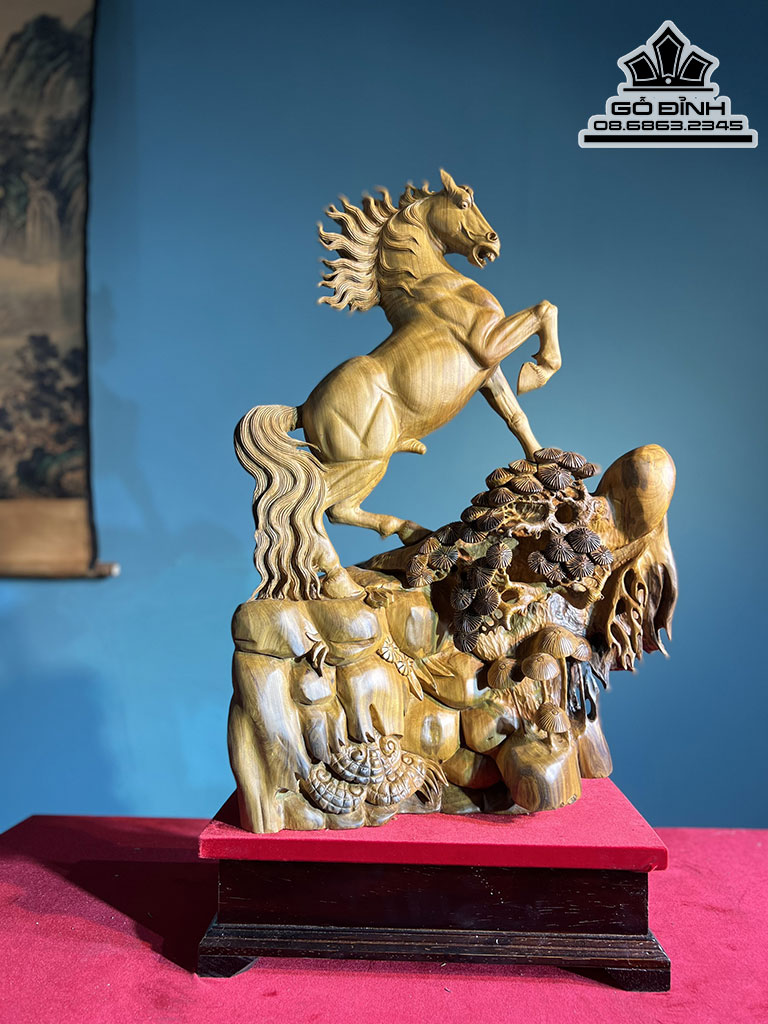 Tượng Ngựa (Nhất Mã) Gỗ Bách Xanh Cao 78 Ngang 45 Sâu 20 (cm)6