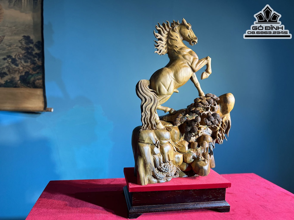 Tượng Ngựa (Nhất Mã) Gỗ Bách Xanh Cao 78 Ngang 45 Sâu 20 (cm)7