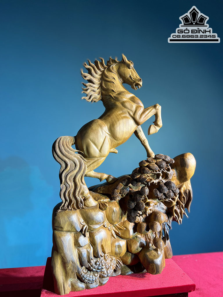 Tượng Ngựa (Nhất Mã) Gỗ Bách Xanh Cao 78 Ngang 45 Sâu 20 (cm)8