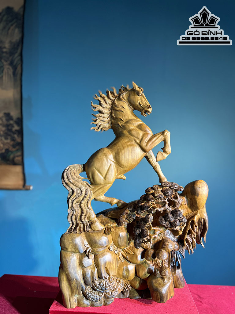 Tượng Ngựa (Nhất Mã) Gỗ Bách Xanh Cao 78 Ngang 45 Sâu 20 (cm)9
