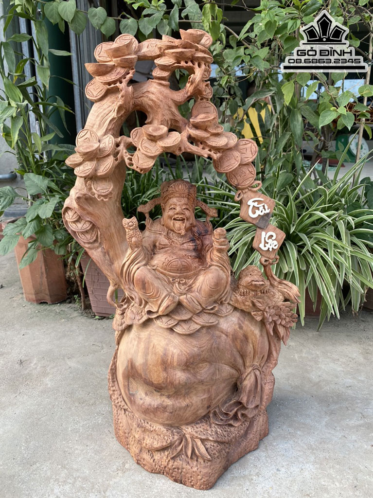 Tượng Thần Tài Ngồi Bao Tiền Gỗ Hương Việt Cao 65 Ngang 36 Sâu 21 (cm) 1
