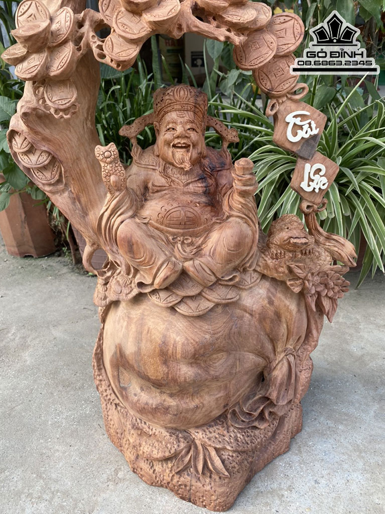 Tượng Thần Tài Ngồi Bao Tiền Gỗ Hương Việt Cao 65 Ngang 36 Sâu 21 (cm) 2