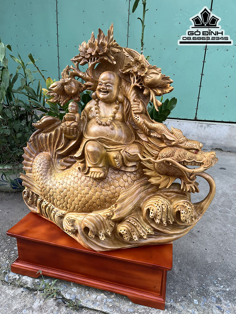 Tượng Phật Di Lặc Ngồi Cá Chép Gõ Xá Xị (Gù Hương) Cao 76 Ngang 68 Sâu 20 (cm) 0