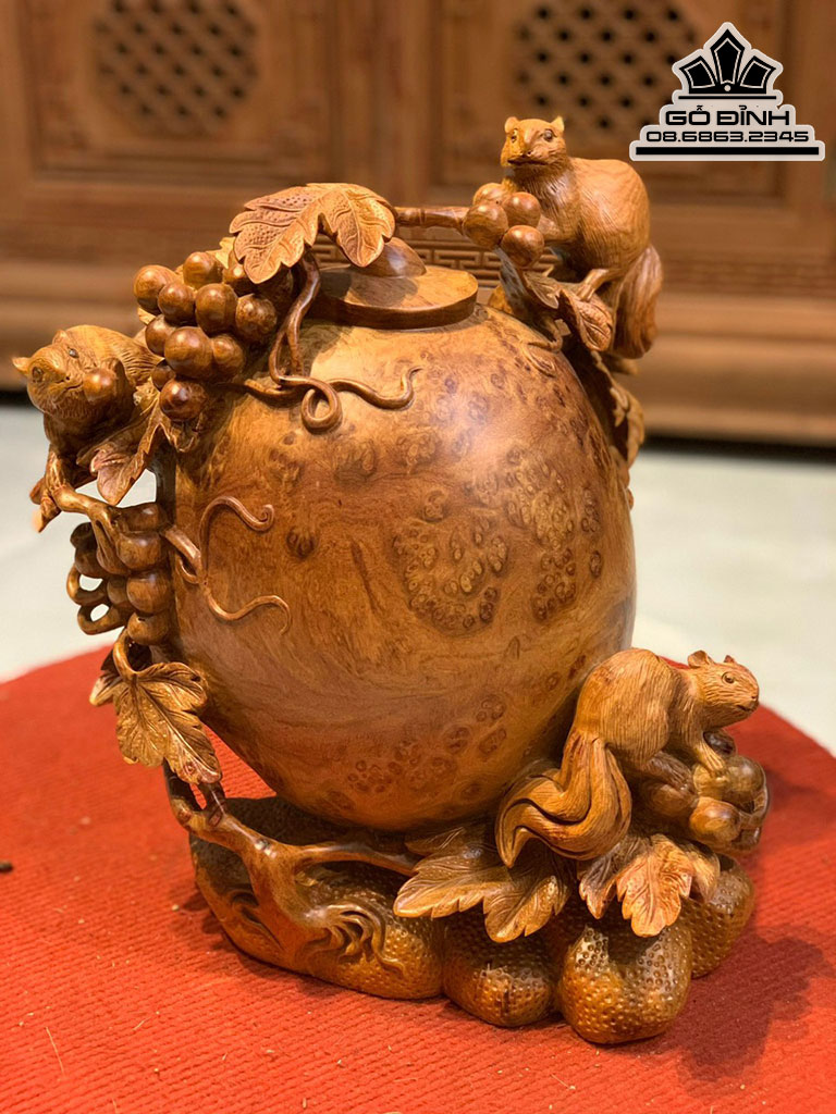 Bình Phú Quý Sóc Nho Gỗ Nu Hương Liền Khối Cao 33 Ngang 30 Sâu 30 (cm) 1