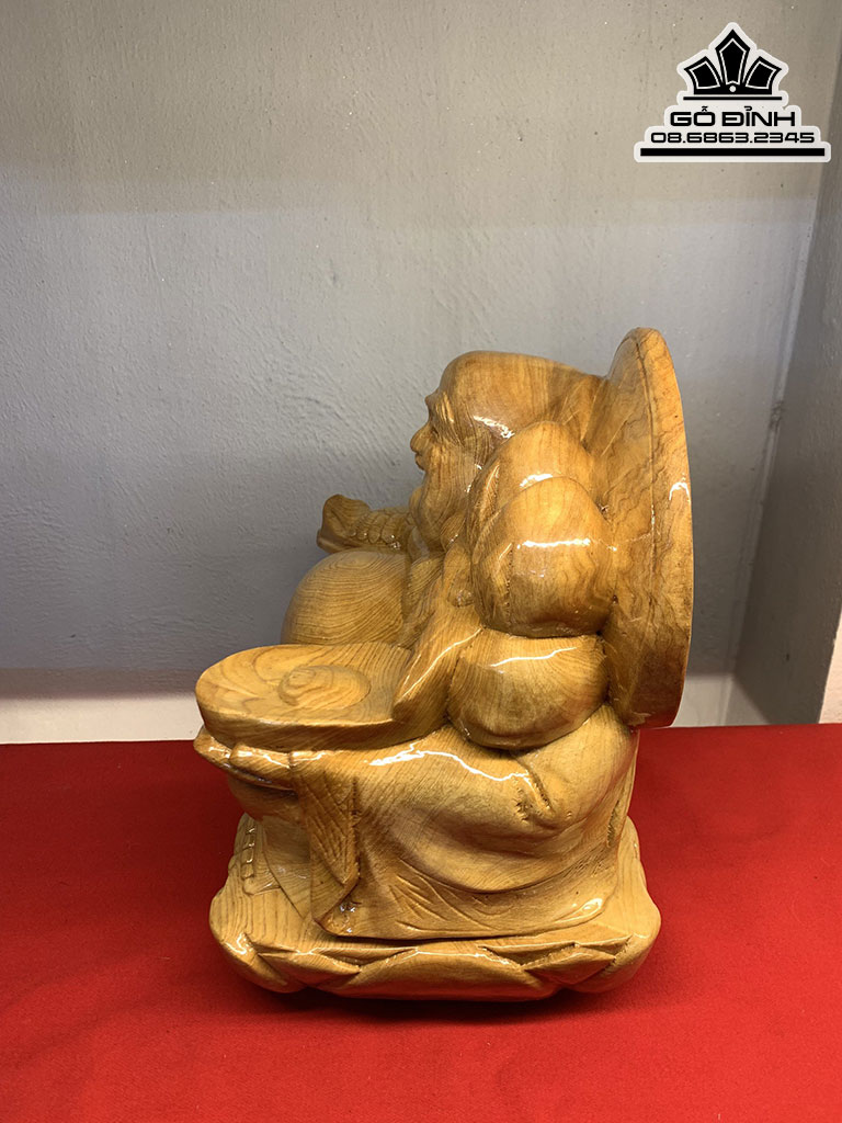 Tượng Phật Di Lặc Gỗ Pơ Mu Cao 27 Ngang 27 Sâu 18 (cm) 3