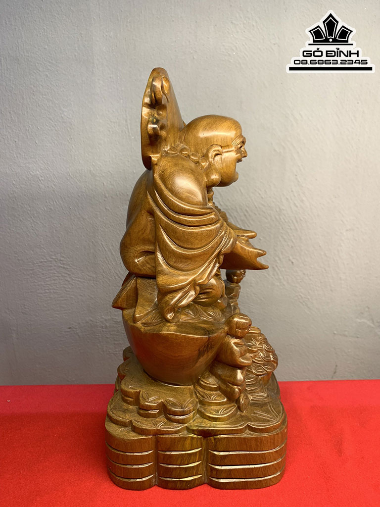 Tượng Phật Di Lặc Nhị Phúc Đứng Tài Lộc Gỗ Bách Xanh Cao 30 Ngang 14 Sâu 14 (cm) 3