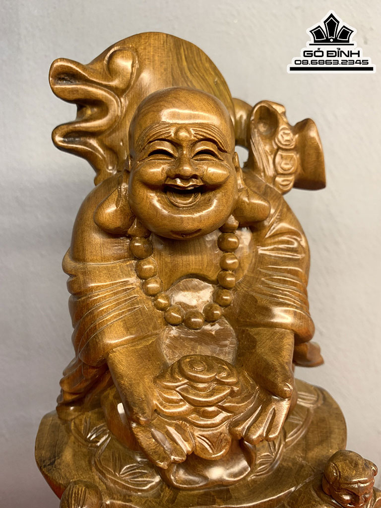 Tượng Phật Di Lặc Nhị Phúc Đứng Tài Lộc Gỗ Bách Xanh Cao 30 Ngang 14 Sâu 14 (cm) 8