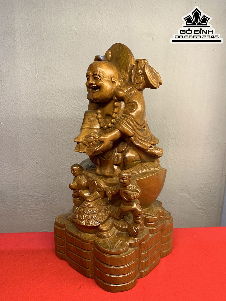 Tượng Phật Di Lặc Nhị Phúc Đứng Tài Lộc Gỗ Bách Xanh Cao 30 Ngang 14 Sâu 14 (cm) 9