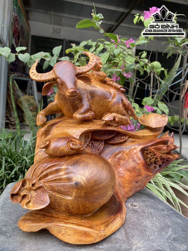 Tượng Tiểu Đồng Cưỡi Trâu Ngồi Tài Lộc Gỗ Hương Việt Cao 30 Ngang 33 Sâu 26 (cm) 0