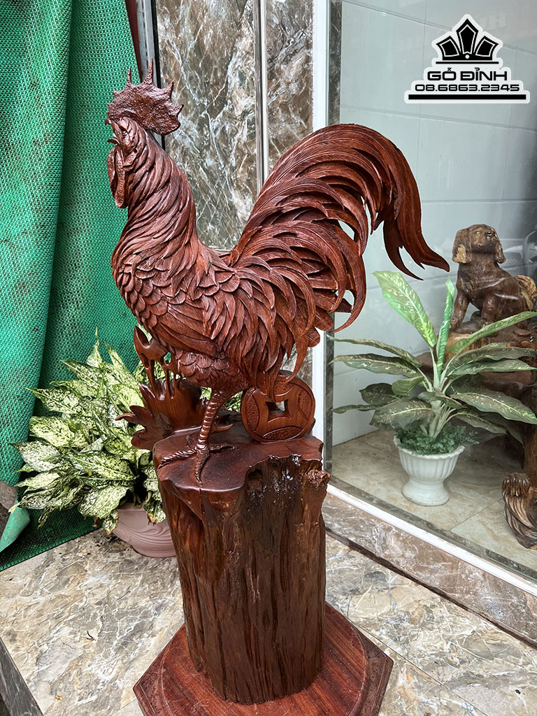 Tượng Gà Trống (Nhất Kê) Gỗ Hương Cao 105 Ngang 60 Sâu 38 (cm) 1