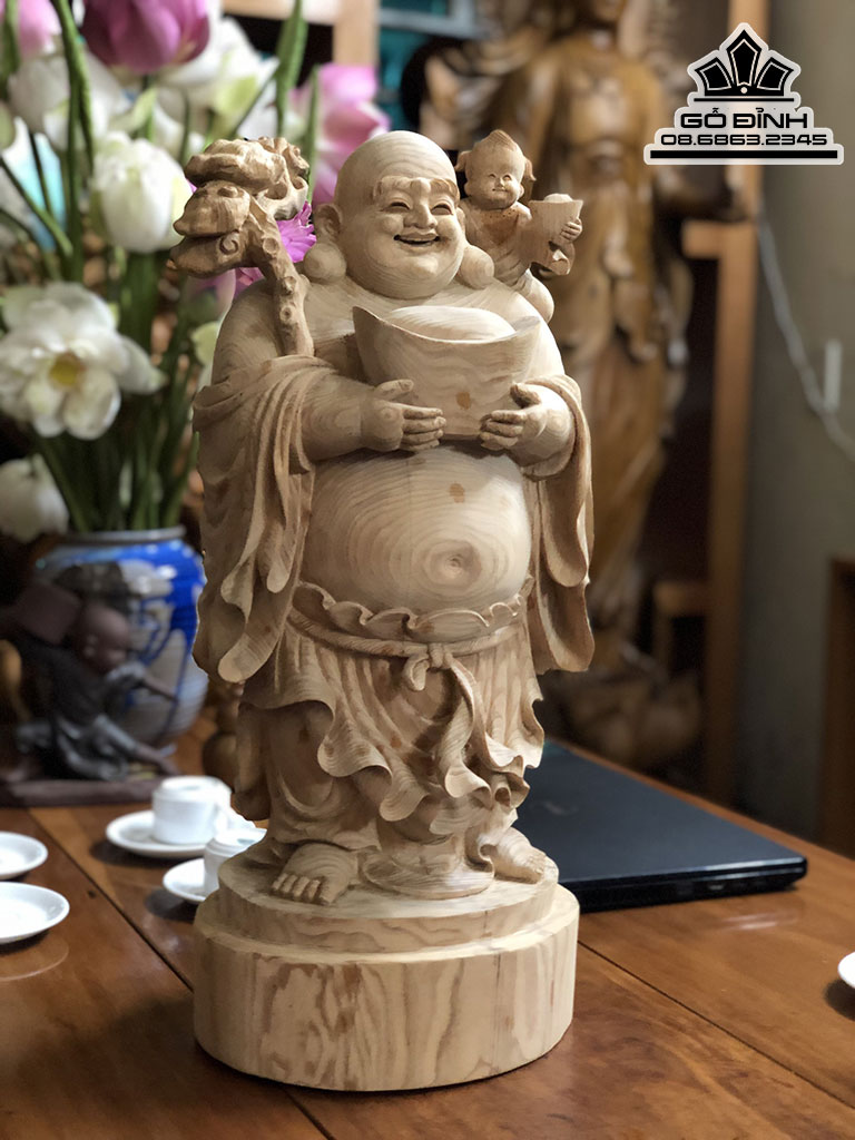 Tượng Di Lặc Chúc Phúc Gỗ Ngọc Am Cao 52 Ngang 23 Sâu 20 (cm) 2