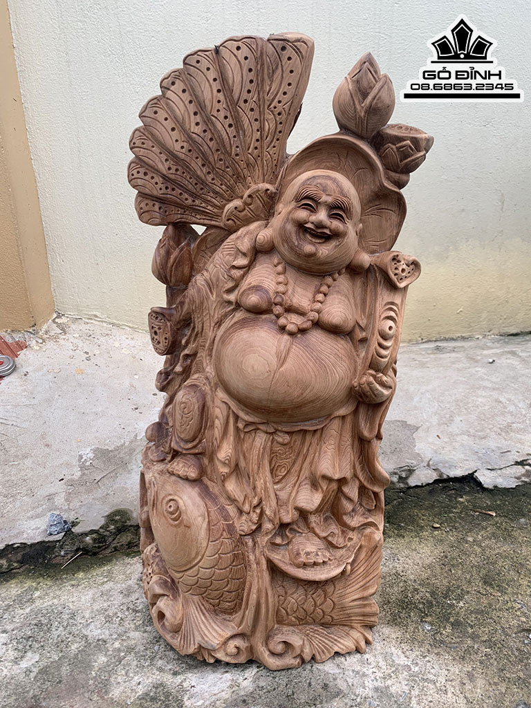 Tượng Di Lặc Phát Tài Gỗ Ngọc Am Cao 54 Ngang 25 Sâu 21 (cm) 1