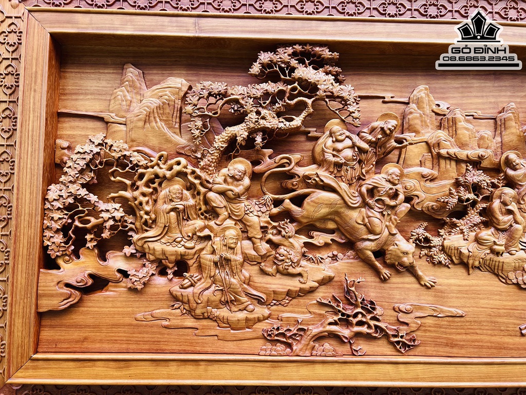 Tranh Thập Bát La Hán Gỗ Hương Cao 96 Ngang 231 Dày 7 (cm)4