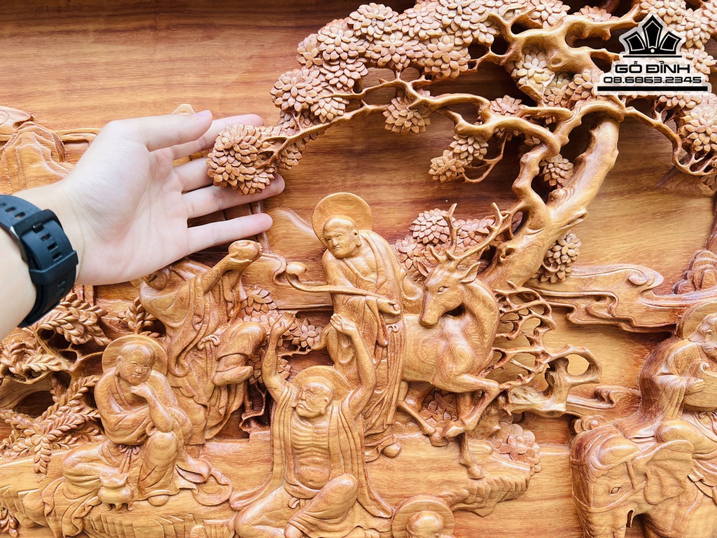 Tranh Thập Bát La Hán Gỗ Hương Cao 96 Ngang 231 Dày 7 (cm) 5