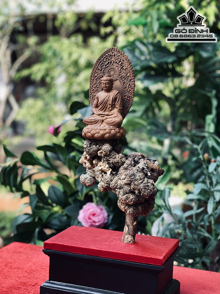 Tượng Phật Thích Ca Gỗ Nu Trường Mật Cao 39 Ngang 19 Sâu  19 (cm) 1