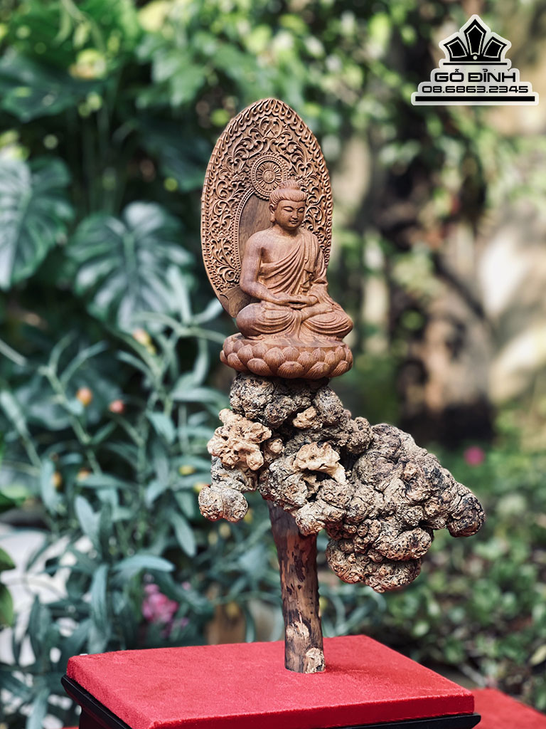 Tượng Phật Thích Ca Gỗ Nu Trường Mật Cao 39 Ngang 19 Sâu  19 (cm) 2