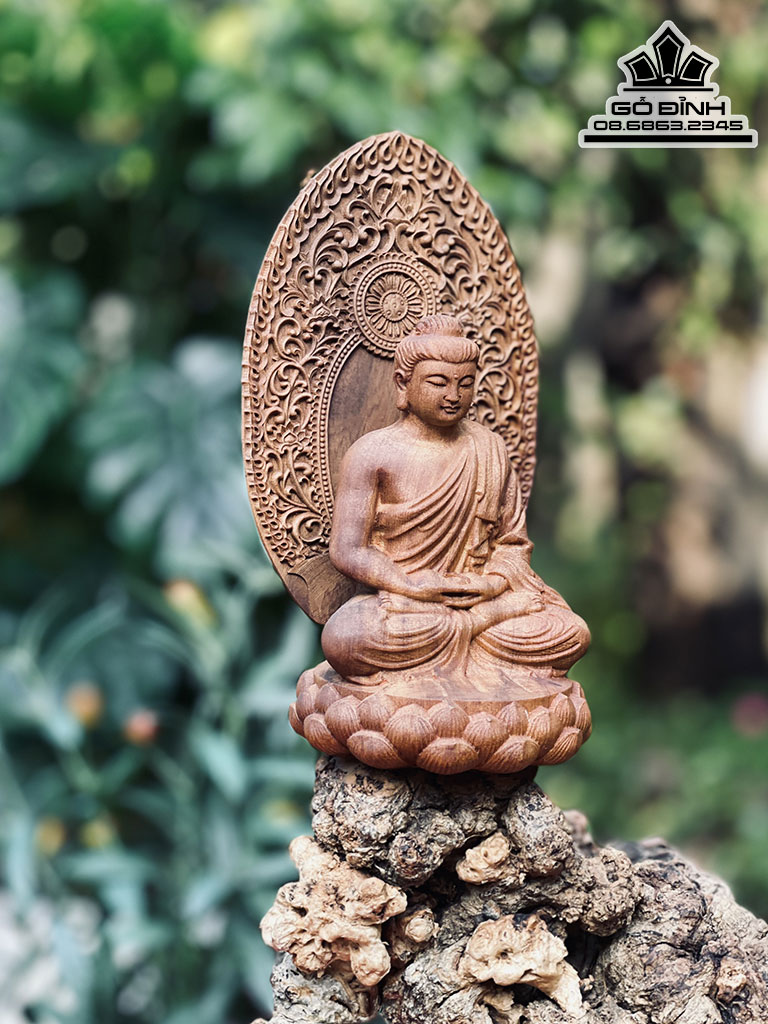 Tượng Phật Thích Ca Gỗ Nu Trường Mật Cao 39 Ngang 19 Sâu  19 (cm) 3