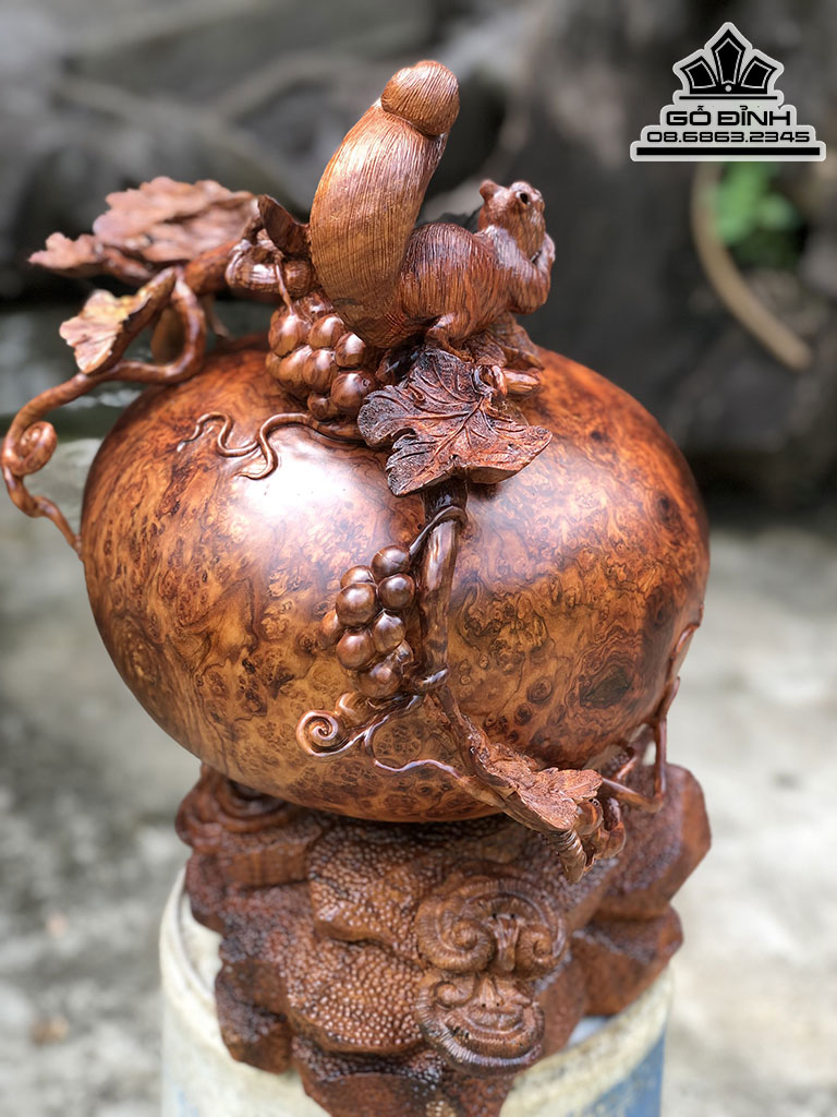 Bình Nho Sóc Phú Quý Gỗ Nu Hương Nguyên Khối Cao 48 Ngang 48 sâu 35 (cm) 0