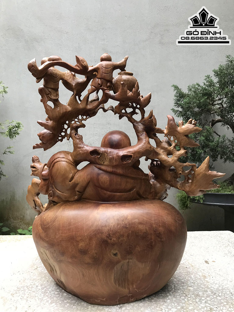 Tượng Phật Di Lặc Vác Cành Đào Gỗ Hương Cao 70 Ngang 62 Sâu 52 (cm 0