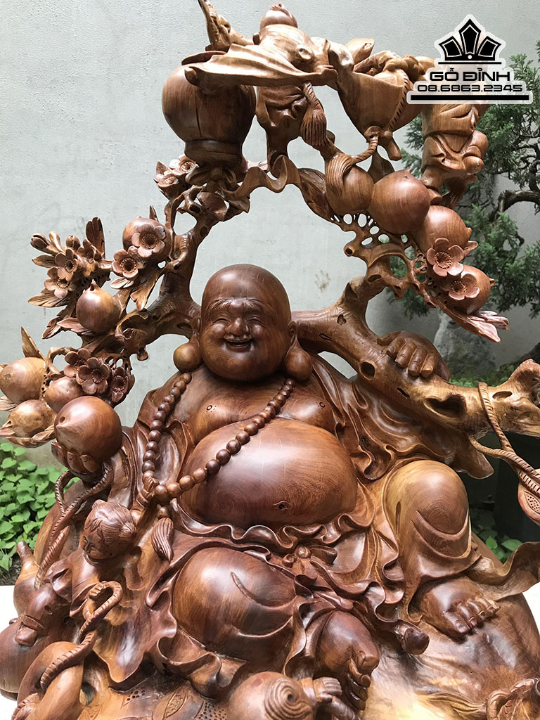 Tượng Phật Di Lặc Vác Cành Đào Gỗ Hương Cao 70 Ngang 62 Sâu 52 (cm 1