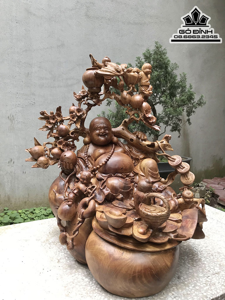 Tượng Phật Di Lặc Vác Cành Đào Gỗ Hương Cao 70 Ngang 62 Sâu 52 (cm 2