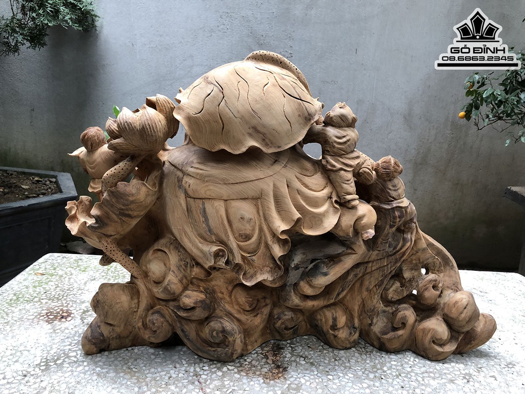 Tương Phật Di Lặc Ngũ Phúc Gỗ Ngọc Am Cao 48 Ngang 70 Sâu 30 (cm) 1