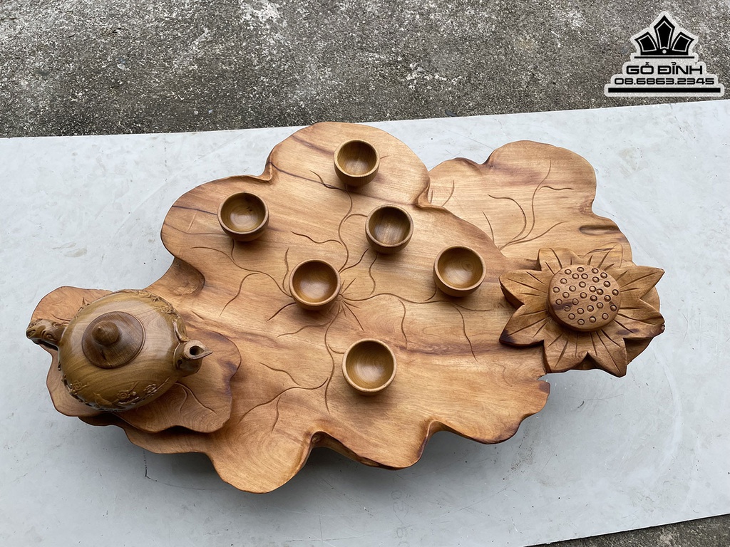 Khay Trà Đục Lá Hoa Sen Gỗ Ngọc Am Cao 16 Ngang 65 Sâu 38 (cm) 0