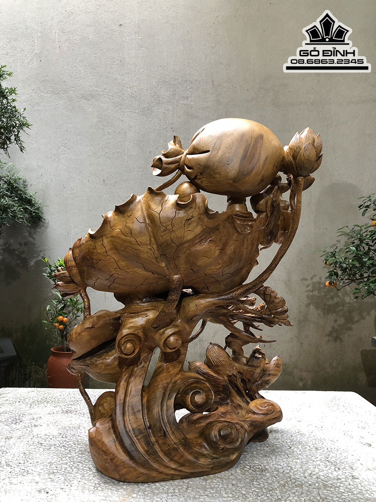 Tượng Di Lặc Tọa Đài Sen Gỗ Bách Xanh Cao 72 Ngang 56 Sâu 40 (cm) 0