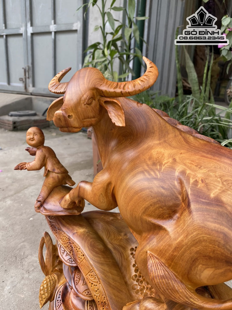 Tượng Tiểu Đồng Chăn Trâu Gỗ Hương Việt Cao 48 Ngang 55 Sâu 26 (cm) 0