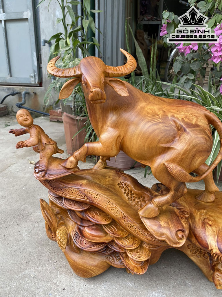 Tượng Tiểu Đồng Chăn Trâu Gỗ Hương Việt Cao 48 Ngang 55 Sâu 26 (cm) 4