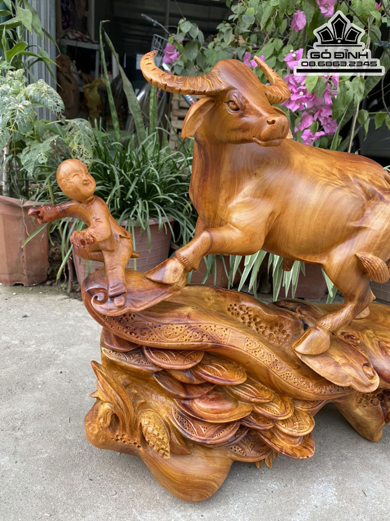 Tượng Tiểu Đồng Chăn Trâu Gỗ Hương Việt Cao 48 Ngang 55 Sâu 26 (cm) 5