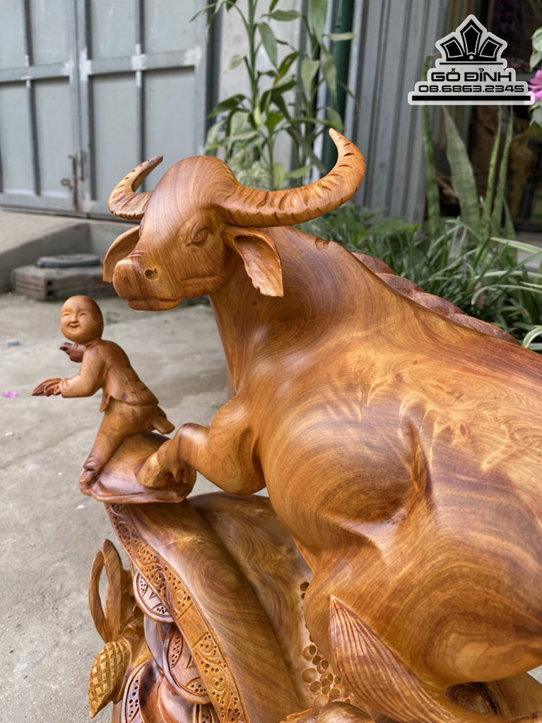 Tượng Tiểu Đồng Chăn Trâu Gỗ Hương Việt Cao 48 Ngang 55 Sâu 26 (cm) 6