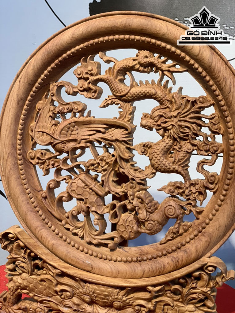 Đĩa Tứ Linh Gỗ Hương Đá Cao 48 Đường Kính 39 (cm) 0