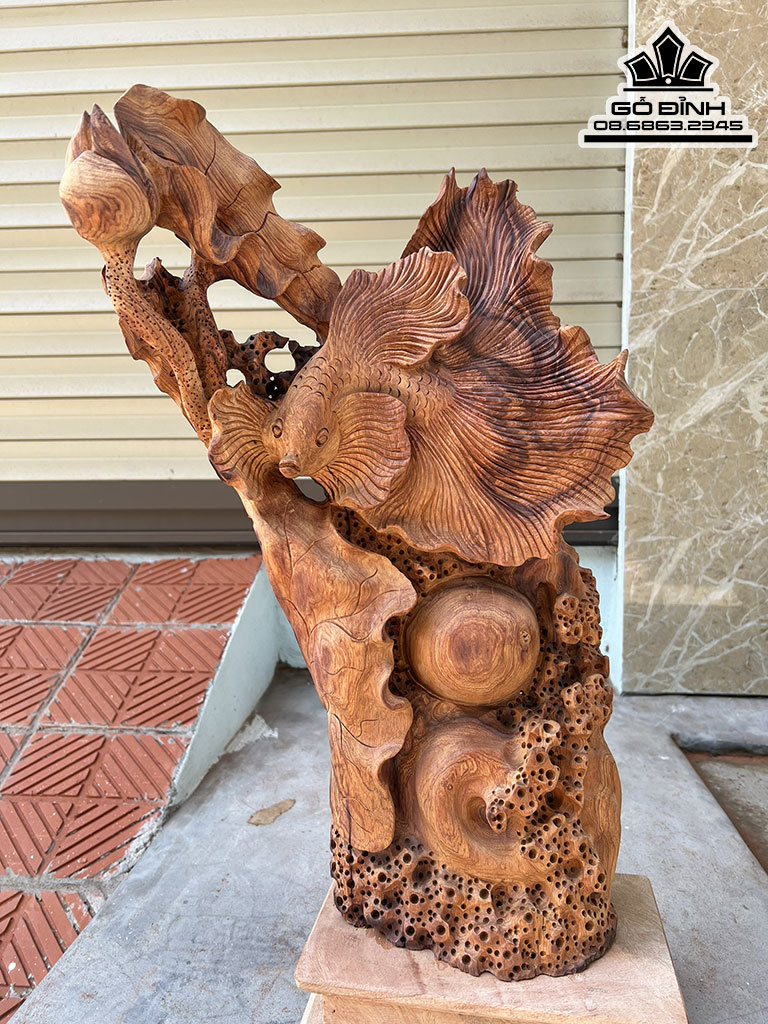 Tượng Cá Xiêm Gỗ Cẩm Việt Cao 60 Ngang 33 Sâu 20 (cm) 0