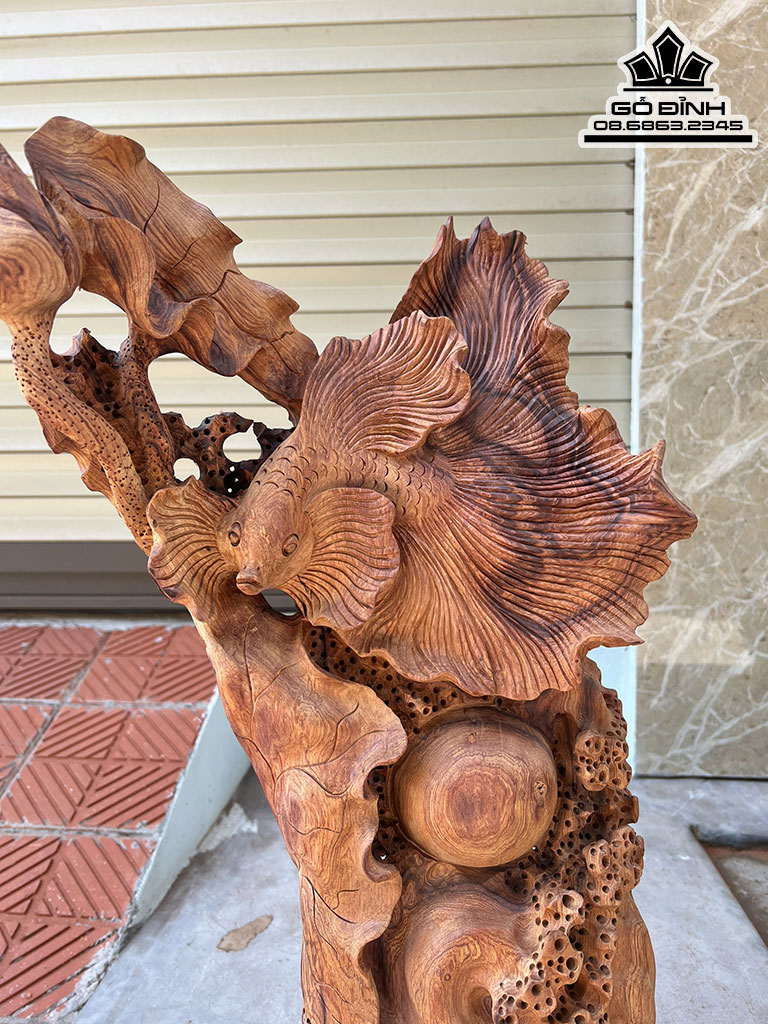Tượng Cá Xiêm Gỗ Cẩm Việt Cao 60 Ngang 33 Sâu 20 (cm) 3