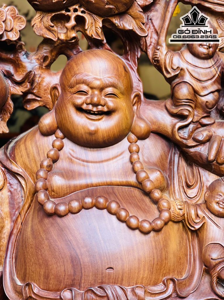 Tượng Phật Di Lặc Cửu Phúc Gỗ Hương Việt Cao 120 Ngang 75 Sâu 40 Cả Kỷ 140 (cm) 2