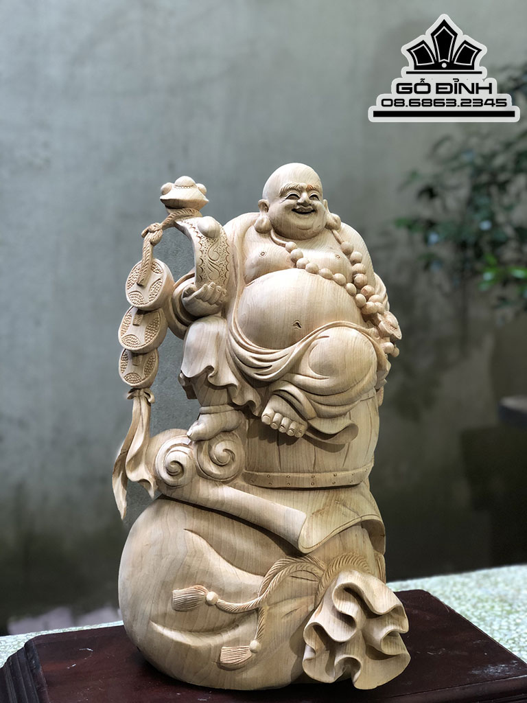 Tượng Phật Di Lặc Ngồi Bao Tiền Gỗ Ngọc Am Cao 47 Ngang 40 Sâu 23 (cm) 1