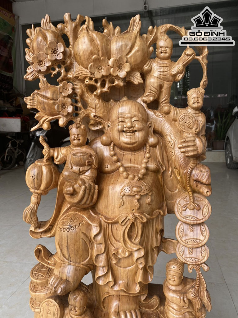 Tượng Di Lặc Ngũ Phúc Gỗ Ngọc Am Cao 103 Ngang 43 Sâu 22 (cm) 2