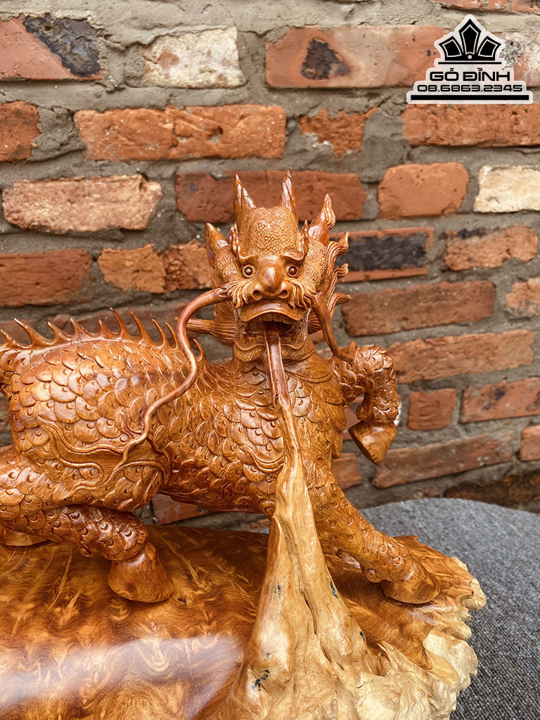 Tượng Kỳ Lân Phun Lửa Gỗ Nu Hương Nguyên Khối Cao 40 Ngang 40 Sâu 16 (cm) 0