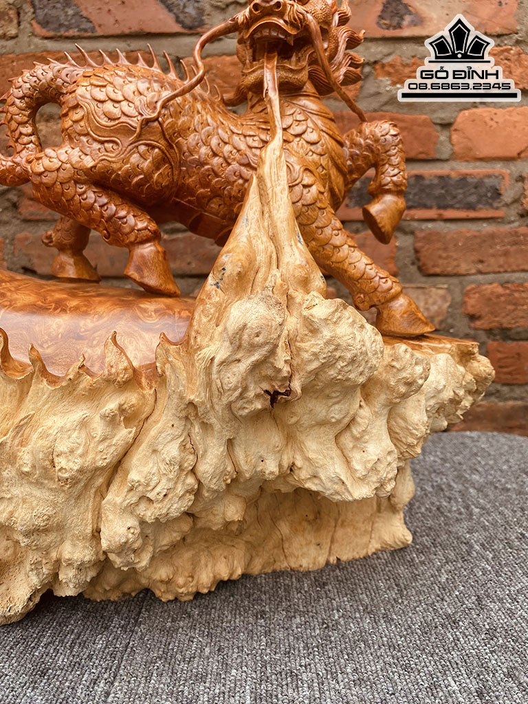 Tượng Kỳ Lân Phun Lửa Gỗ Nu Hương Nguyên Khối Cao 40 Ngang 40 Sâu 16 (cm) 1