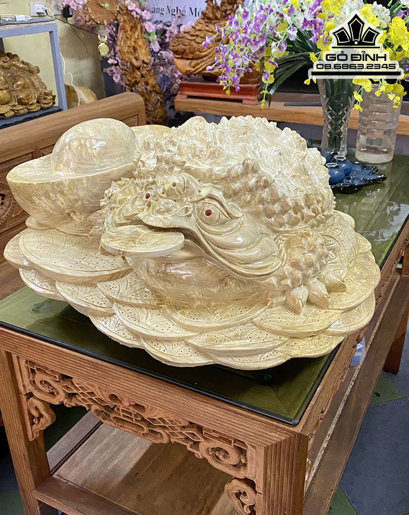 Tượng Cóc Chấn Tiền Gỗ Nu Nghiến Cao 25 Ngang 63 Sâu 55 (cm) 5