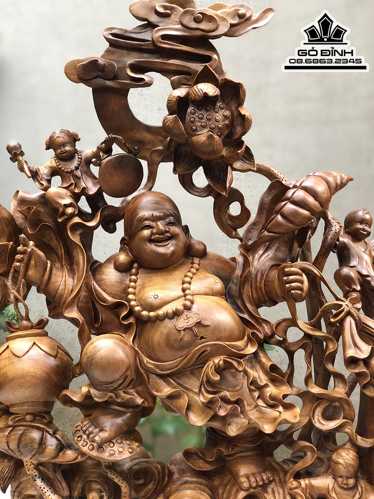 Tượng Di Lặc Kéo Bao Tiền Gỗ Xá Xị Cao 73 Ngang 83 Sâu 30 (cm) 0